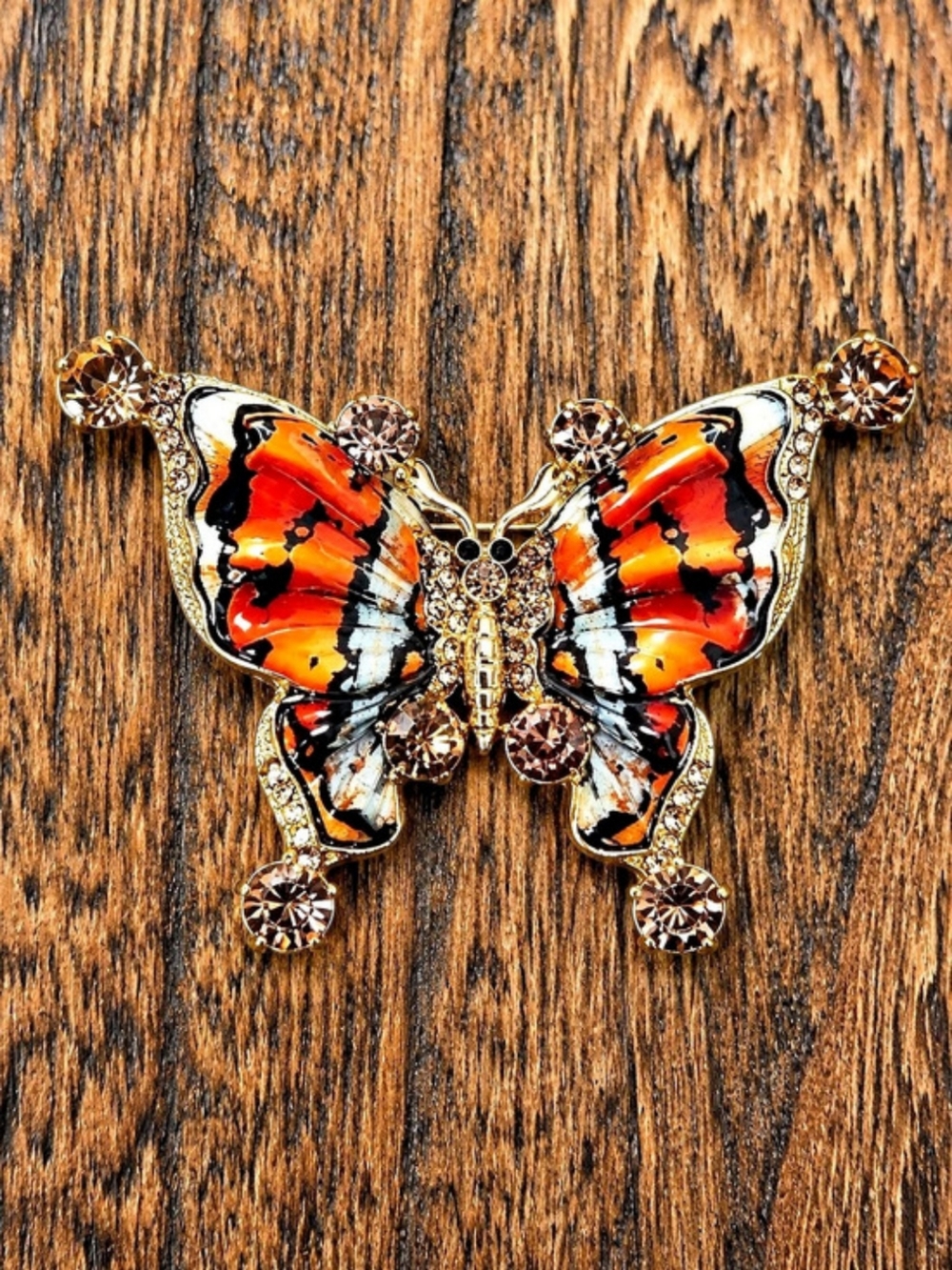Butterfly Brooch in Orange & Gold